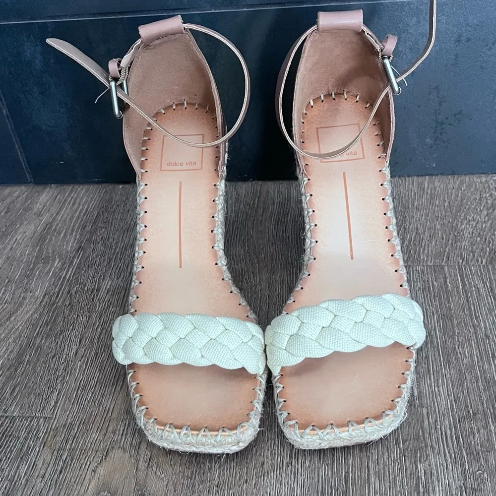 Dolce Vita Braided Espadrille Wedges in Cream & Tan
